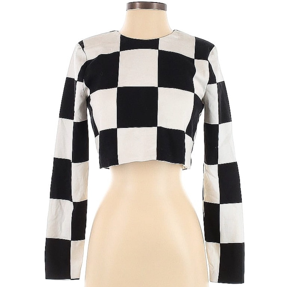 Zara long sleeve checkered long crop top